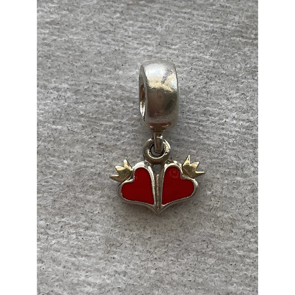 Pandora two-tone dangle charm ALE 925 Sterling Silver True Love Red Enamel Heart